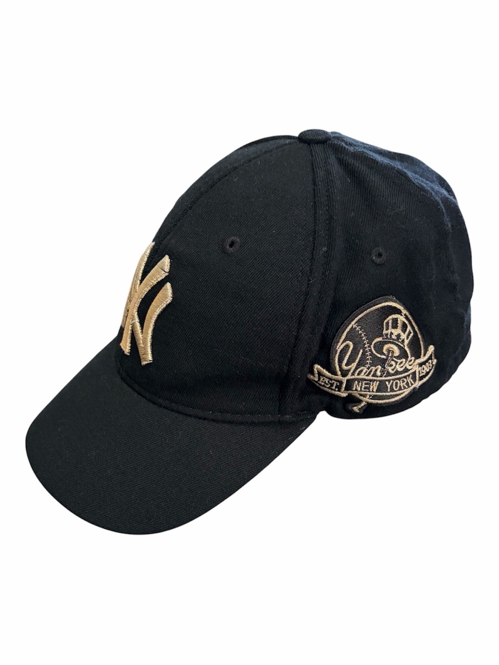 MLB Korea NY Yankees Script Underbrim Hat L-XXL Black Gold Streetwear Cap